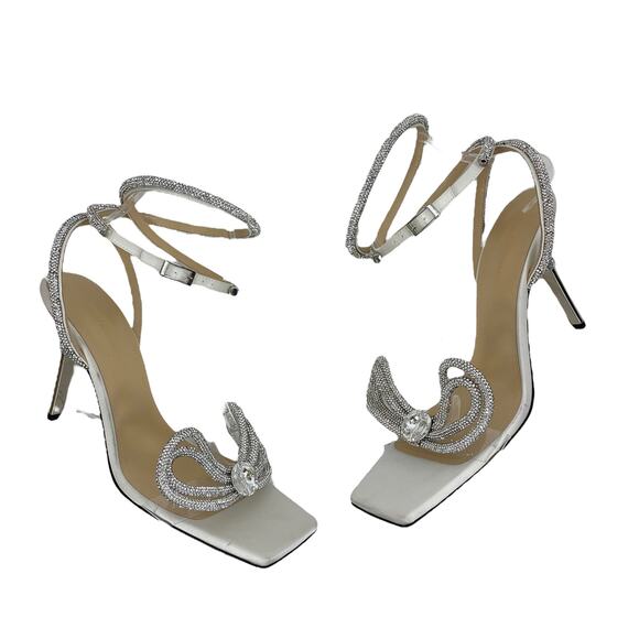 Mach & Mach Double Strap Square Toe Bow Sandals Satin White Size 42 - Picture 5 of 12